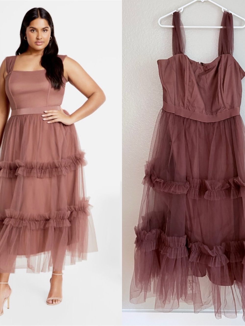City Chic Mauve Tulle Midi Dress